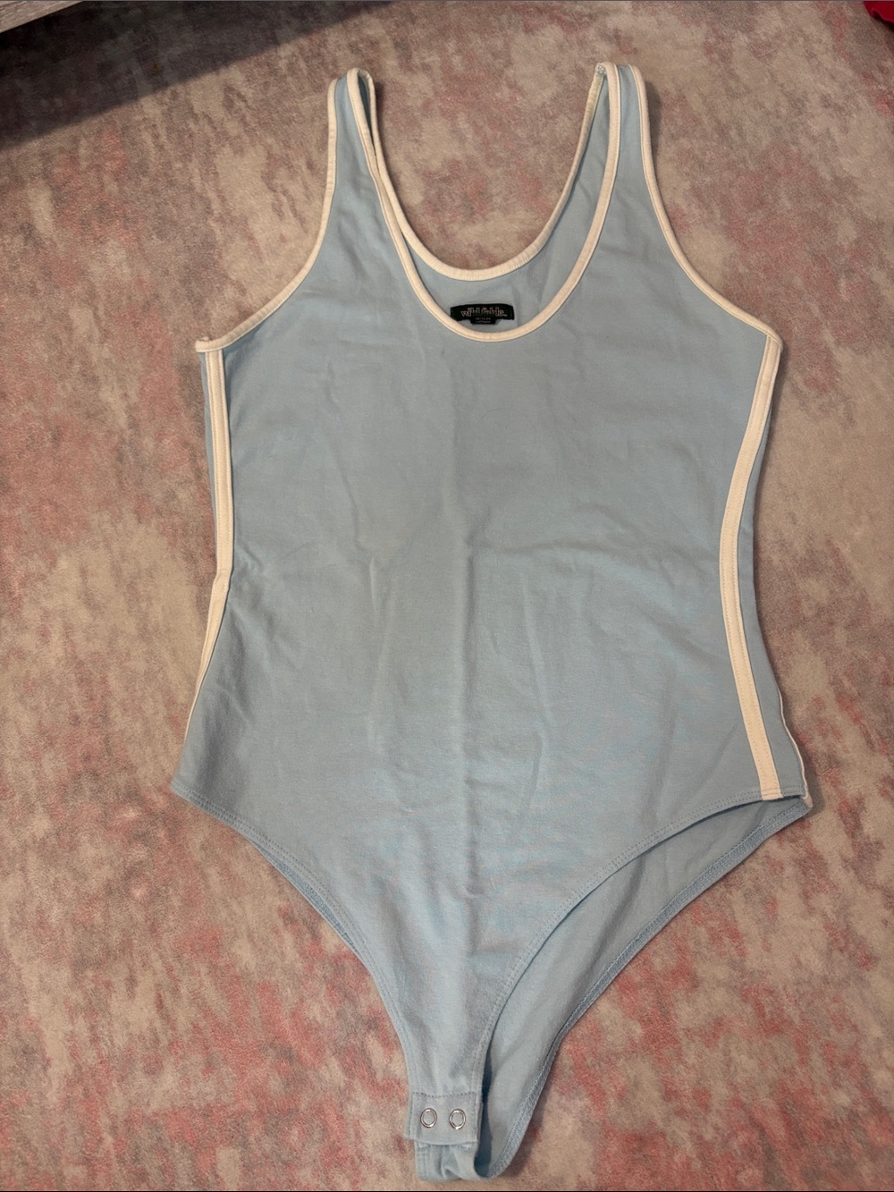 Light Blue Tank Bodysuit with White Trim